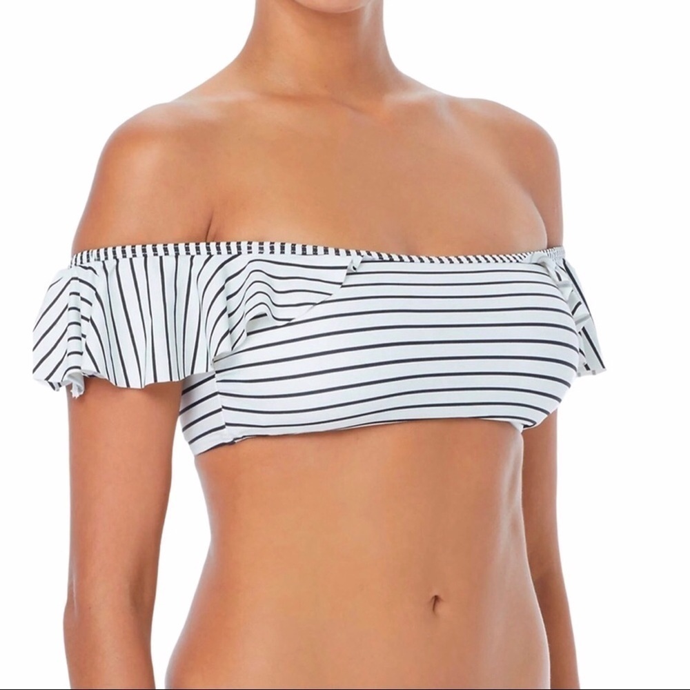 Vince Camuto Blossom Stripes Off The Shoulder Bikini Top Size XS Black Cream